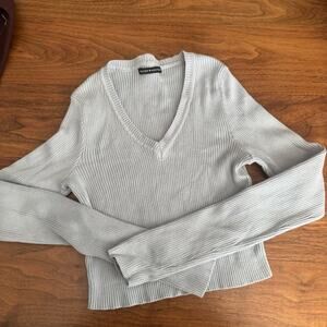 Brandy Melville Gray Ribbed V-Neck Top